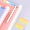 A rainbow vertical multi-layer storage file rack with pink, yellow, and blue colored folders and a white pen.