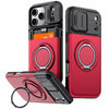 Ein Set von roten und schwarzen Premium iPhone-Wallet-Hüllen mit Ständern in verschiedenen Winkeln.