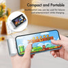 A hand holds a smartphone charging via a compact power bank, demonstrating its portable use for entertainment.