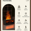 A black electric fireplace and diffuser unit with features like flame projection, remote control, and ambient light.