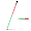 A pink and green dual-tip capacitive stylus pen shown diagonally against a white background.