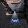 LED car door welcome lights shining a beam onto the floor near a Ford vehicle interior.