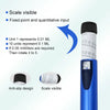 A blue reusable injection pen with a visible scale and anti-slip design, showing various unit markings.