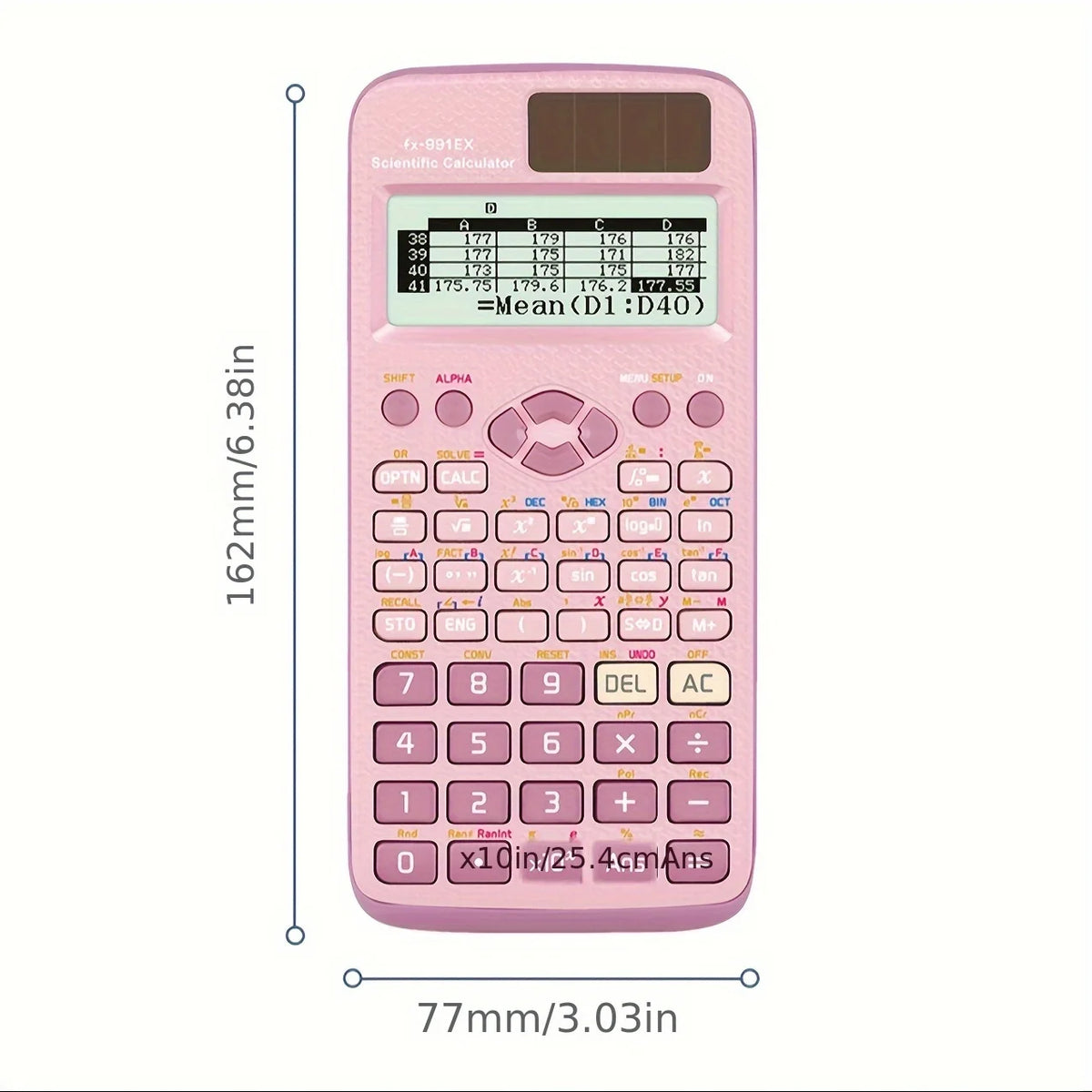 A pink scientific calculator displaying a calculation result.