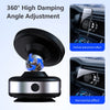 A black magnetic wireless car phone charger demonstrating 360 degree high damping angle adjustment for vertical and horizonta