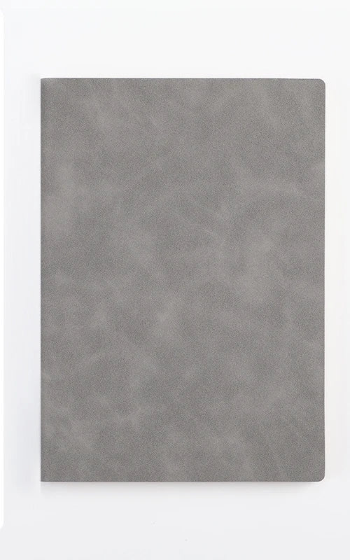 A plain gray cover of a premium A5 leather journal or diary.