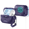 A purple secure magnetic case for AirPods Pro is shown, featuring a transparent window and an ESR logo.