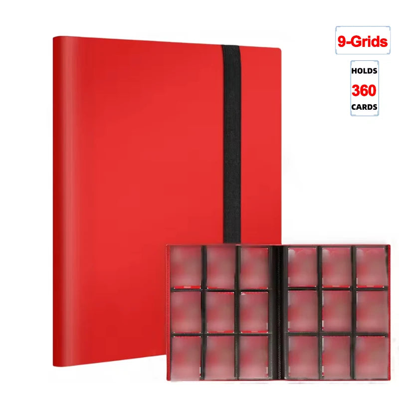 A red large capacity card binder album with a black spine and 9 grids for holding cards.