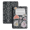 Coque magnétique noire avec design Amoureux des livres à l'avant et texture à motifs à l'arrière.
