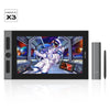 A black digital drawing tablet with a futuristic space theme displayed on its screen.