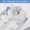 A clear acrylic geometry ruler with 180 degree opening and closing features is shown against a white background.