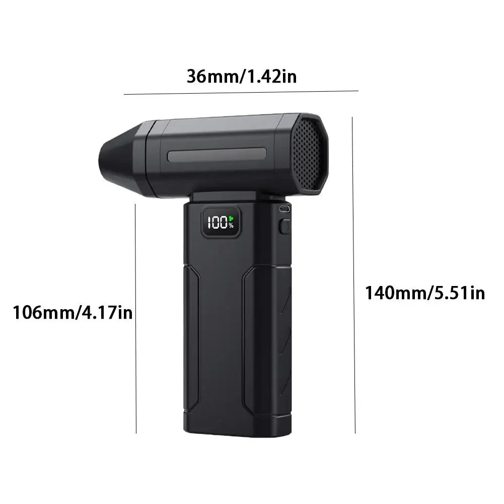 A black high-power brushless handheld air blower with a 36mm width and 140mm length.