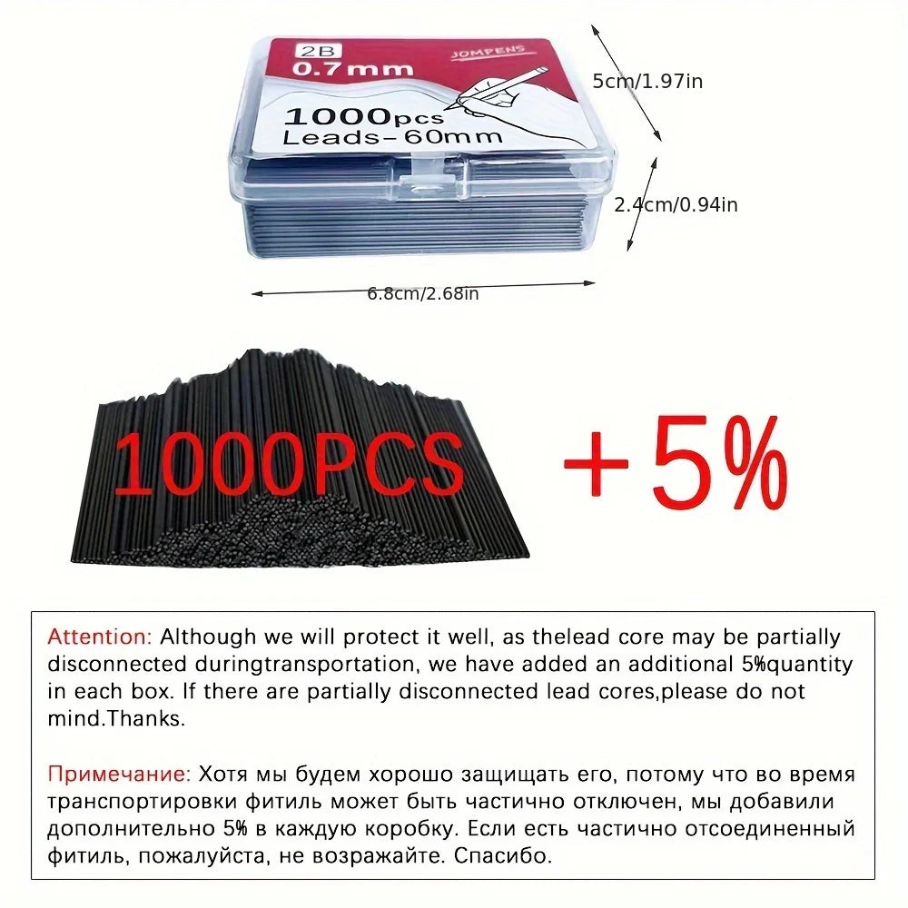 Una caja de 1000 lápices mecánicos transparentes con mina de 0.7 mm y un bono de cantidad del 5%