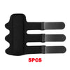 Five adjustable black finger splints or supports for pain relief and hand injury