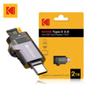Lector de tarjeta microSD Kodak Type-C 3.0 C100 en caja amarilla.