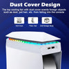White RGB gaming cooler stand with a dust cover design and adjustable fan.