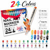 A set of 24 colored nail art marker pens with fine 0.5mm tips displayed in a box.