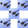 Various views of a black Mini USB cable used for data and charging connections.
