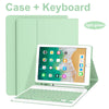 A light green Bluetooth keyboard case for an iPad, showing the case and keyboard together.