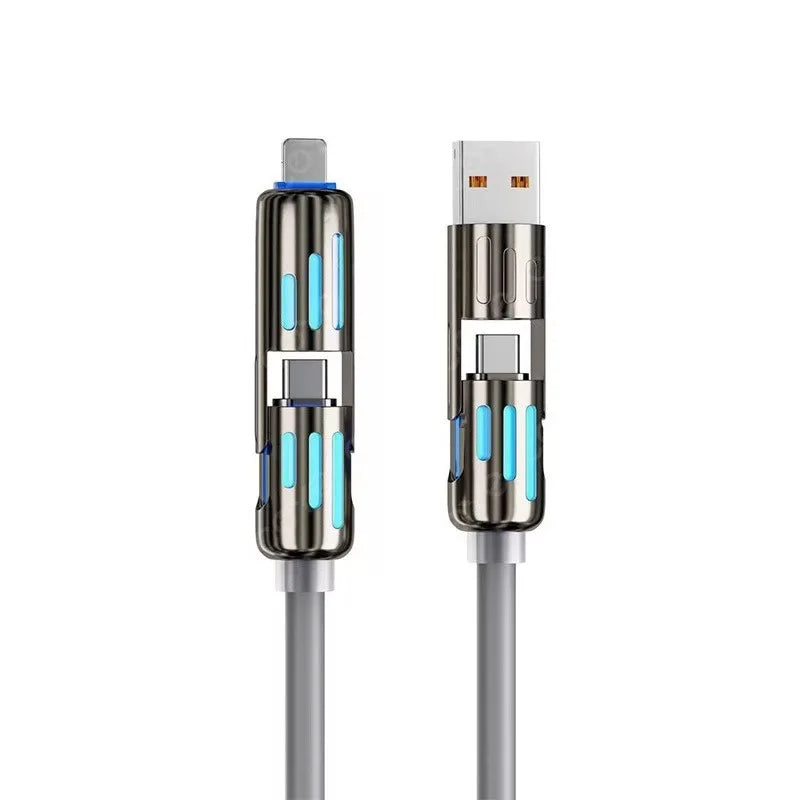 Multifunktions-USB-C-Kabel mit Lade- und Datenport, metallische Oberfläche.