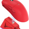 A red high-performance wireless gaming mouse is shown with a glowing blue light feature.
