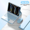 A Sky Blue magnetic keyboard case for an iPad Pro, shown open with a touch keyboard and mouse.