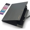 A stack of black expanding A4 file folders with five pockets and a color palette guide.