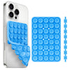 A silver smartphone and a blue silicone suction cup holder for mounting the phone.