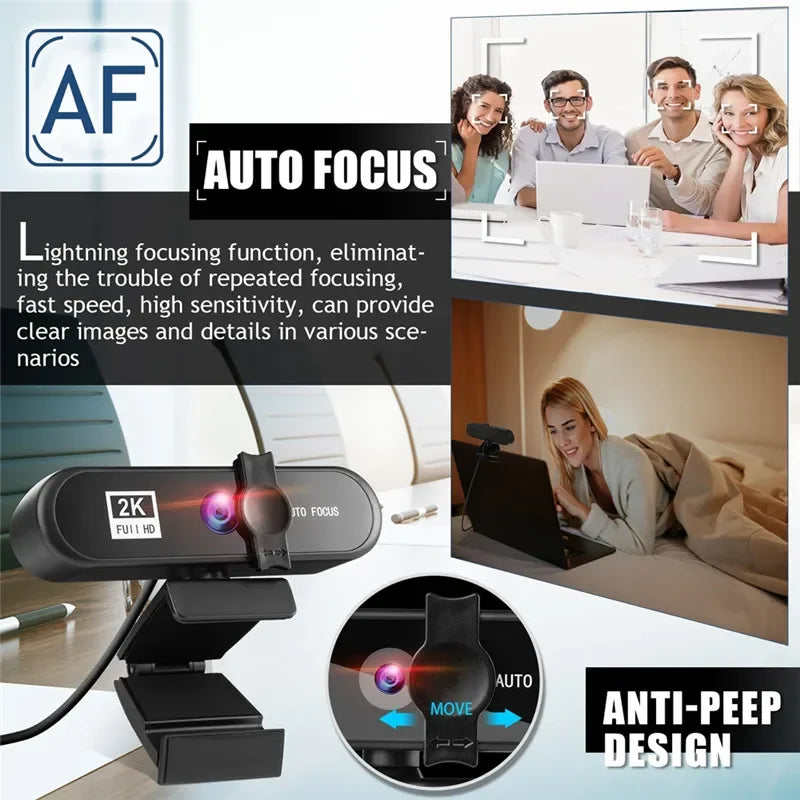 Autofokus-Webcam auf Stativ, zeigt Blitzfokussierung und Anti-Peep-Design.