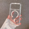 A clear shockproof magnetic case with a white ring design is held in a person's hand.