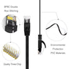 A black CAT 6 Ethernet network cable with 8P8C double row stitching and quality three-chip connectors.
