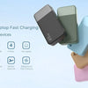 A collection of various colored portable power banks and a laptop, highlighting 45W fast charging capabilities.