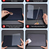 Installation tutorial showing steps to install a tempered glass screen protector on an iPad.