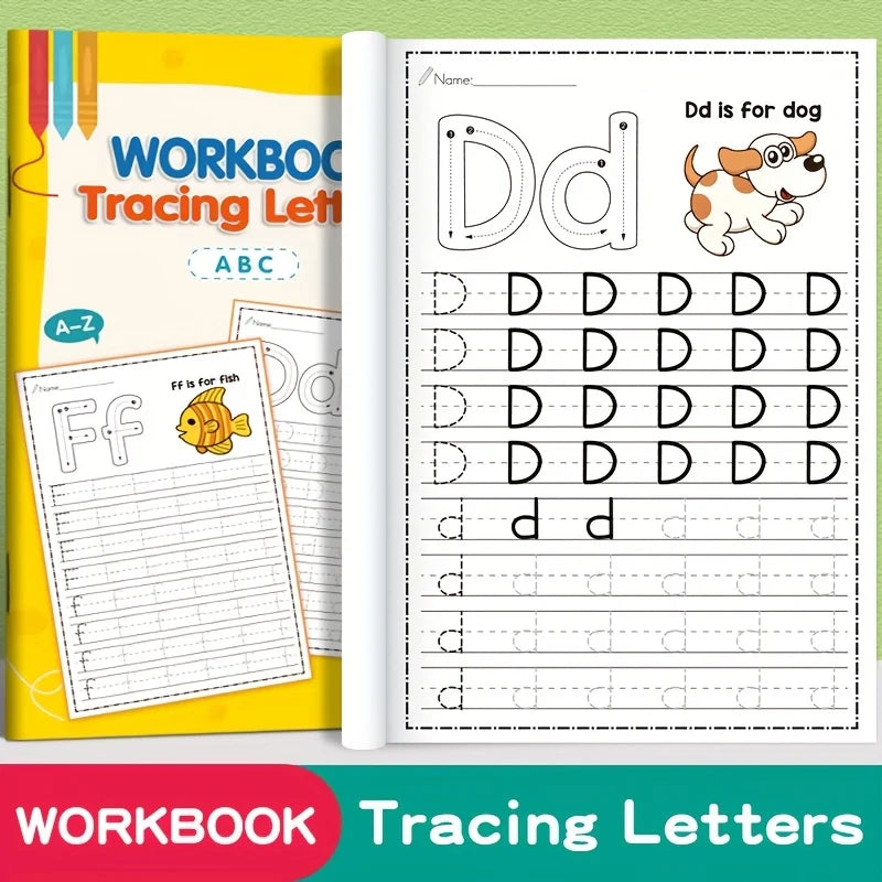 Gelbes Arbeitsbuch mit Buchstaben zum Üben, z.B. Dd und ff, für Kinder