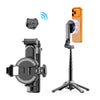 Magnetischer Selfie-Stick für Telefon mit orangefarbenem Smartphone und schwarzem Stativ.