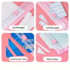Images showing various uses of a portable manual paper cutter trimmer including cutting A4 and thick paper, wrapping paper, a