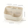 Caja organizadora de escritorio de acrílico beige con múltiples compartimentos y dimensiones