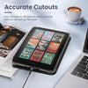 A black Kindle Paperwhite tablet is shown with a clear case, next to a cup of coffee and a book.