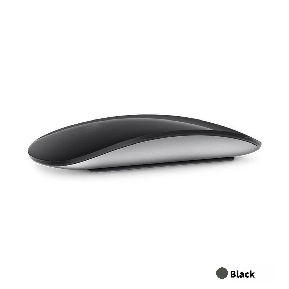 A black and silver ultra-thin rechargeable wireless Bluetooth mouse with multi-touch control.