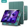 A green magnetic folio case for an iPad Pro or Air, shown with a white Apple Pencil inside.