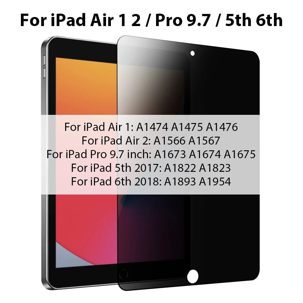 Two black iPads, an Air 1 and a Pro 9.7 inch, are shown with various model numbers listed for compatibility.