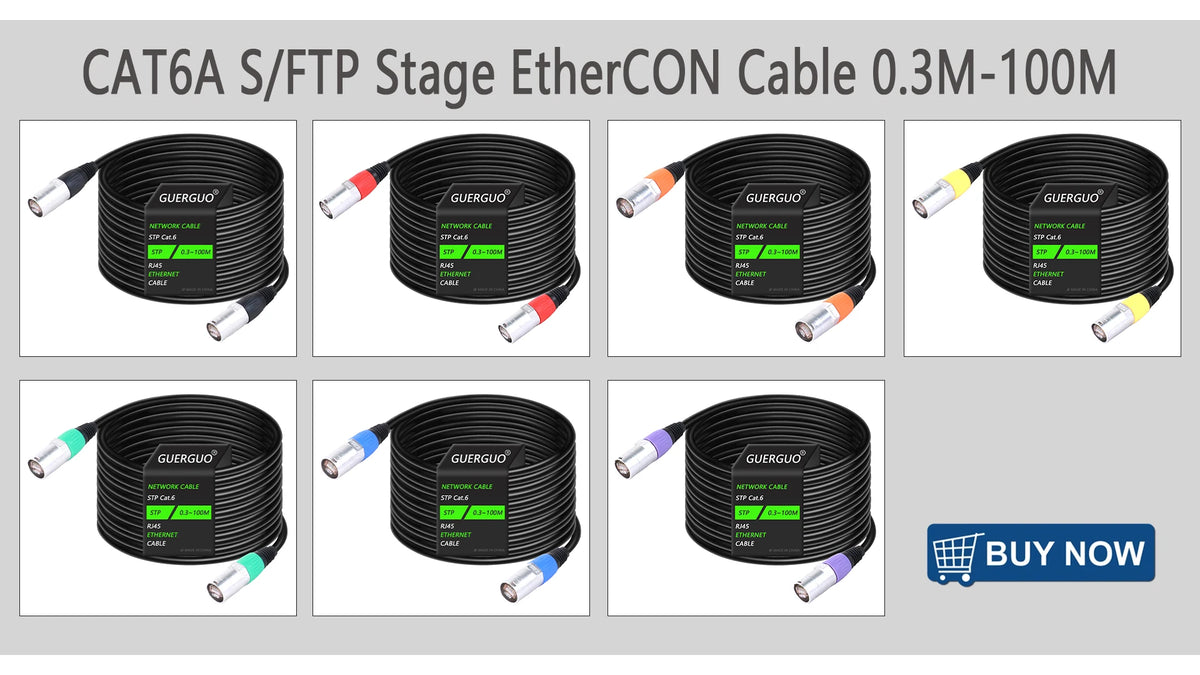 A set of black Ethernet extension cables with Guerguo connectors, showing various lengths and configurations.