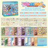 A colorful sticker book featuring 3D scenes and various items for a DIY pocket cabin kit.