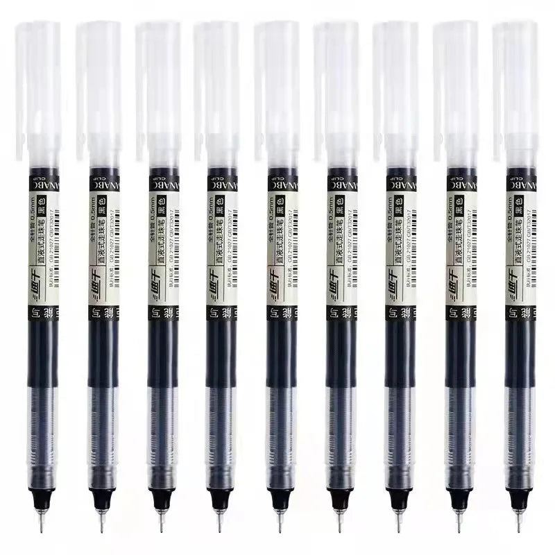 A set of ten smooth quick-drying gel pens in various colors and designs.
