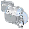 A silver magnetic case for AirPods Pro with three white earbuds inside and a protective outer shell.