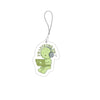A green, Smiski-inspired acrylic phone charm keychain with a silver chain.