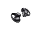 A pair of black SHOKZ Bluetooth headphones shown with their charging case.