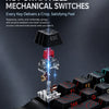 A close-up view of a hot-swappable mechanical switch being installed into a keyboard, highlighting the components and assembl