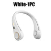 White single pack of a hands-free neck fan with an LED display.