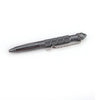 A black tactical aluminum pen with a textured grip and a metal clip.
